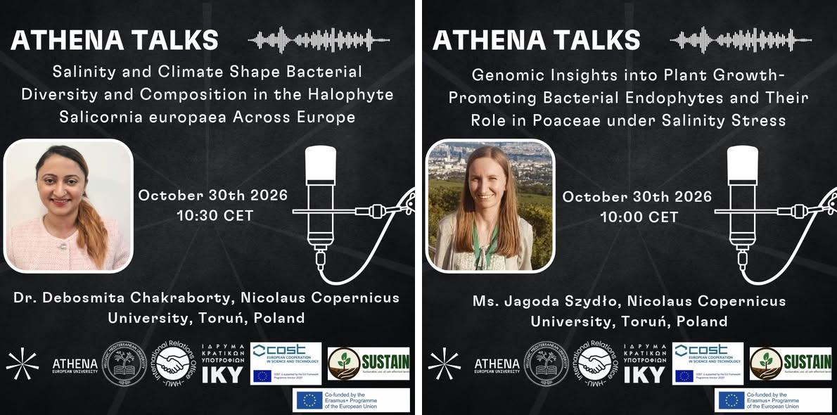 ATHENA Talks posters for the two talks on 30 October 2026 by Jagoda Szydło and Debosmita Chakraborty
